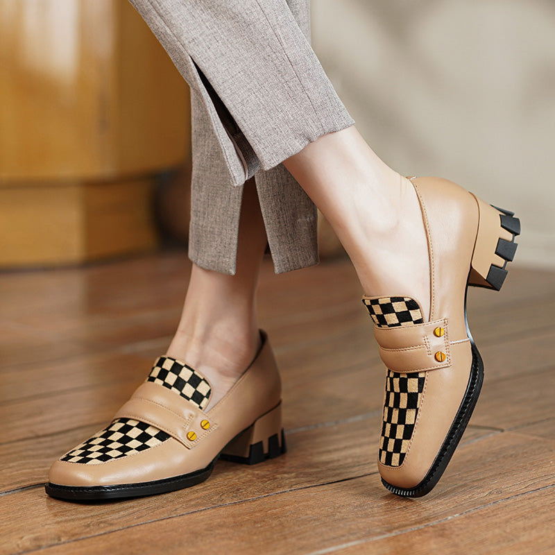 Cassie Checkerboard Loafers Style Heels