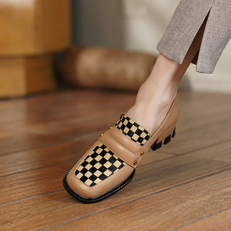 Cassie Checkerboard Loafers Style Heels