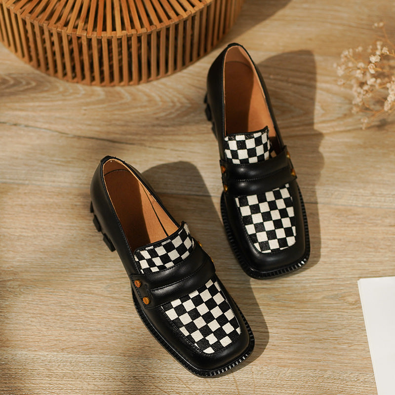 Cassie Checkerboard Loafers Style Heels