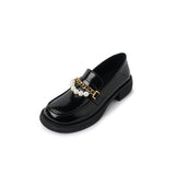 Eliana Genuine Leather Loafers with Chain and Pearl