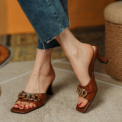 Cattleya Open Toe Mules with Chain