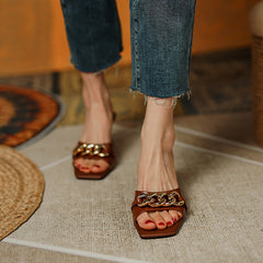 Cattleya Open Toe Mules with Chain