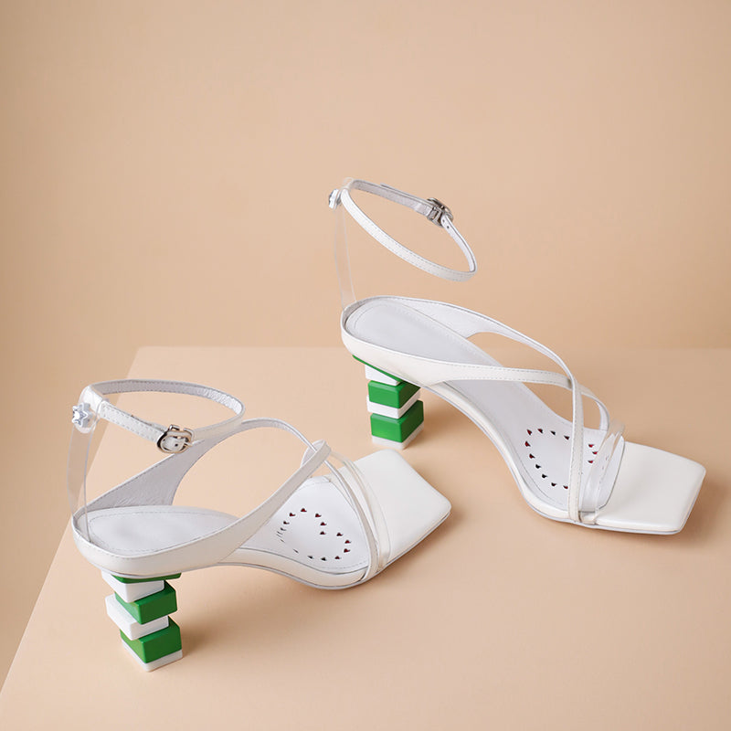 Clover Novelty Heel Cross Strap Sandals