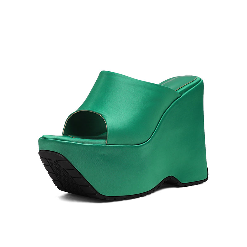 Bree Genuine Leather Open Toe Wedge Mules