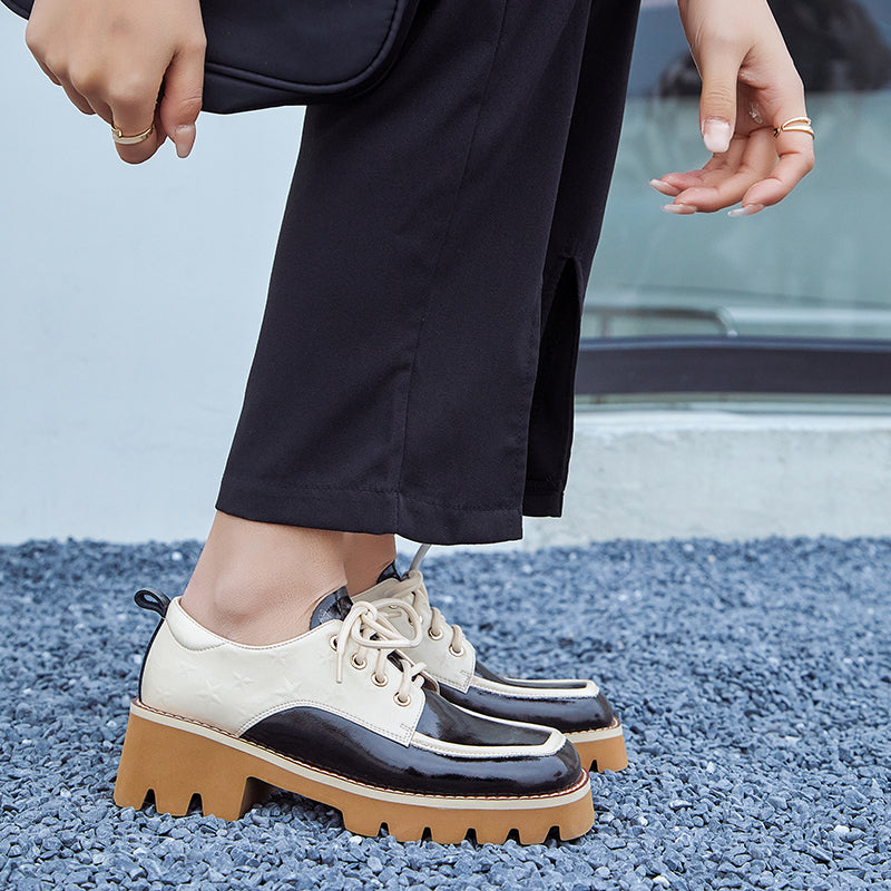 Dalary Handmade Patchwork Platform Chunky Oxfords