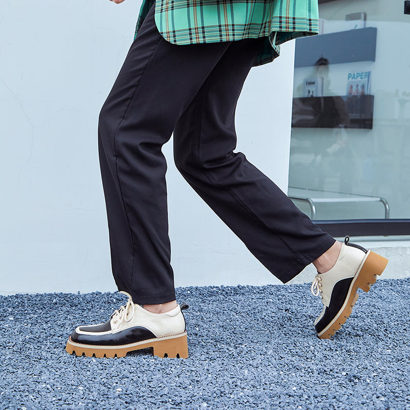 Dalary Handmade Patchwork Platform Chunky Oxfords