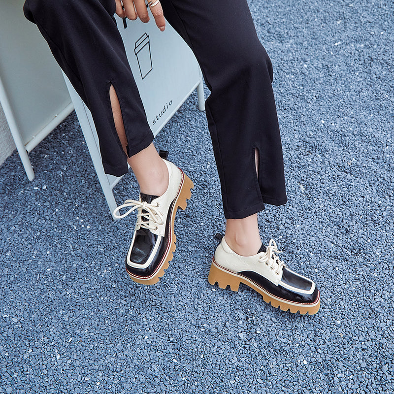 Dalary Handmade Patchwork Platform Chunky Oxfords