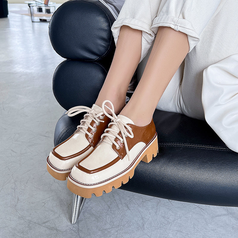Dalary Handmade Patchwork Platform Chunky Oxfords