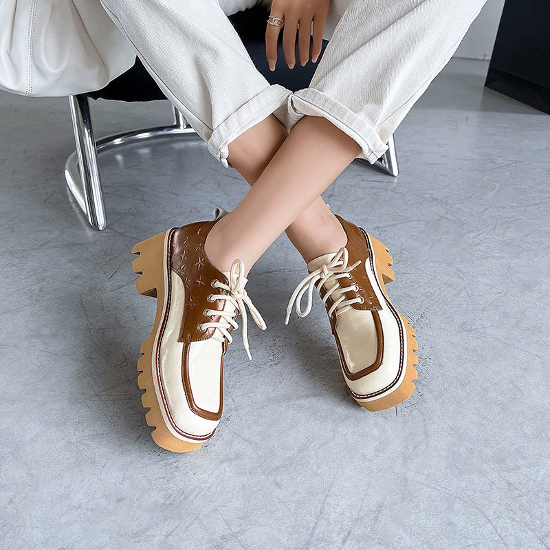 Dalary Handmade Patchwork Platform Chunky Oxfords