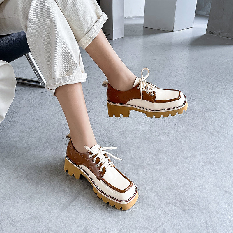 Dalary Handmade Patchwork Platform Chunky Oxfords