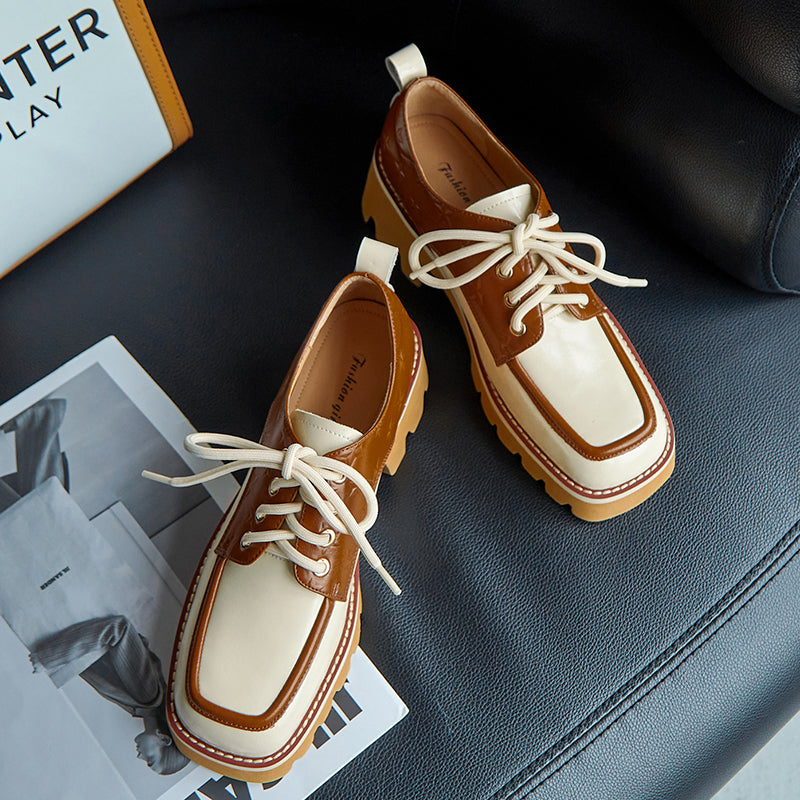 Dalary Handmade Patchwork Platform Chunky Oxfords