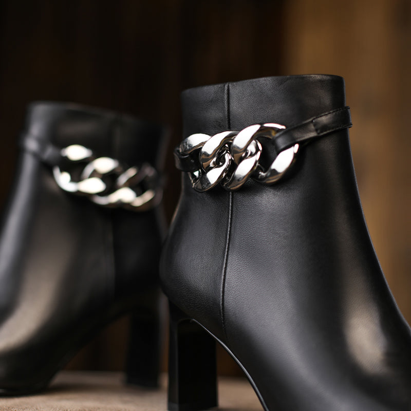 Cheyenne Heeled Ankle Boots with Chain