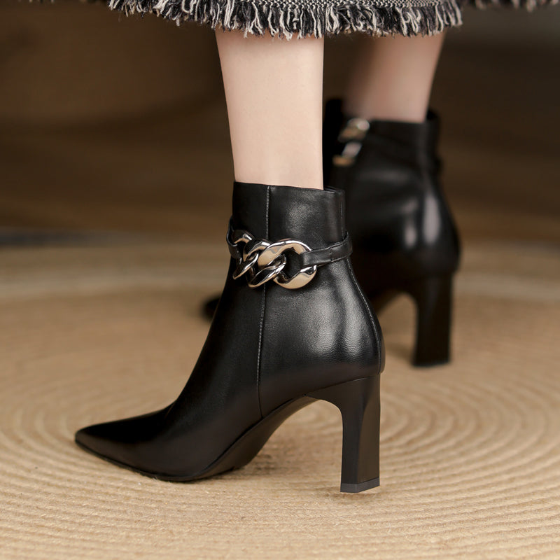 Cheyenne Heeled Ankle Boots with Chain