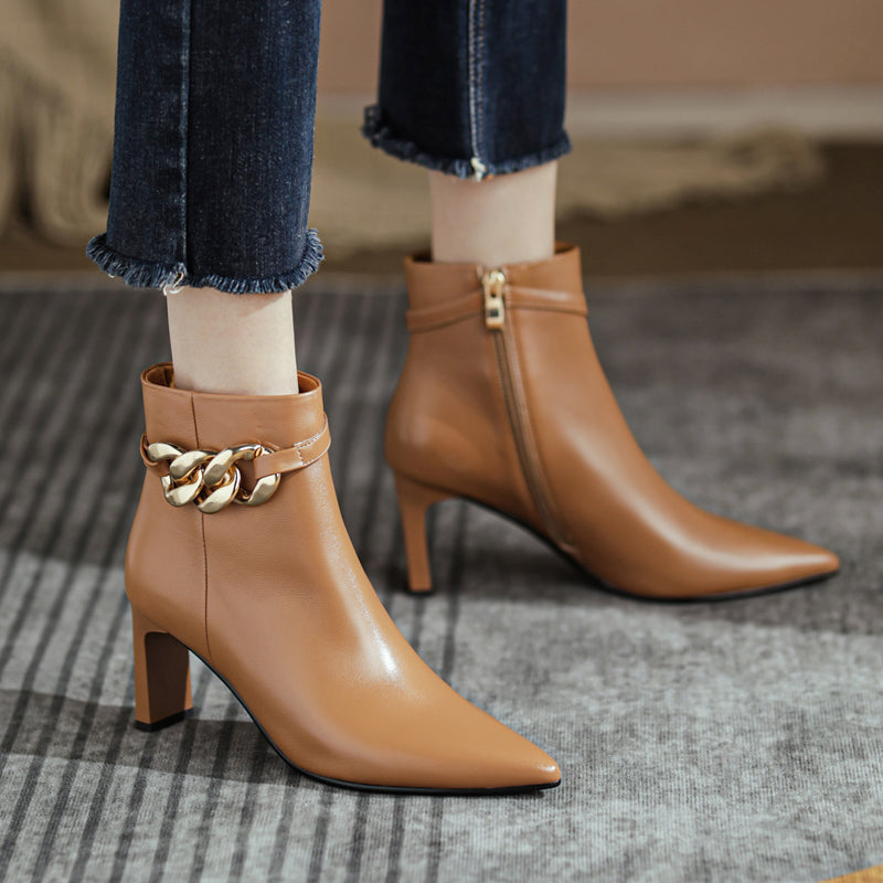 Cheyenne Heeled Ankle Boots with Chain