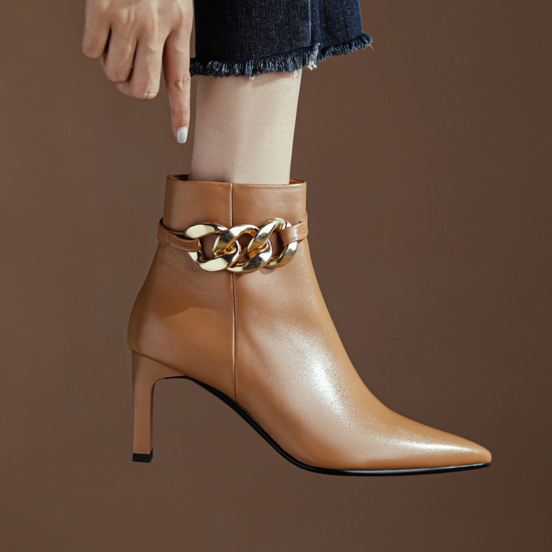 Cheyenne Heeled Ankle Boots with Chain