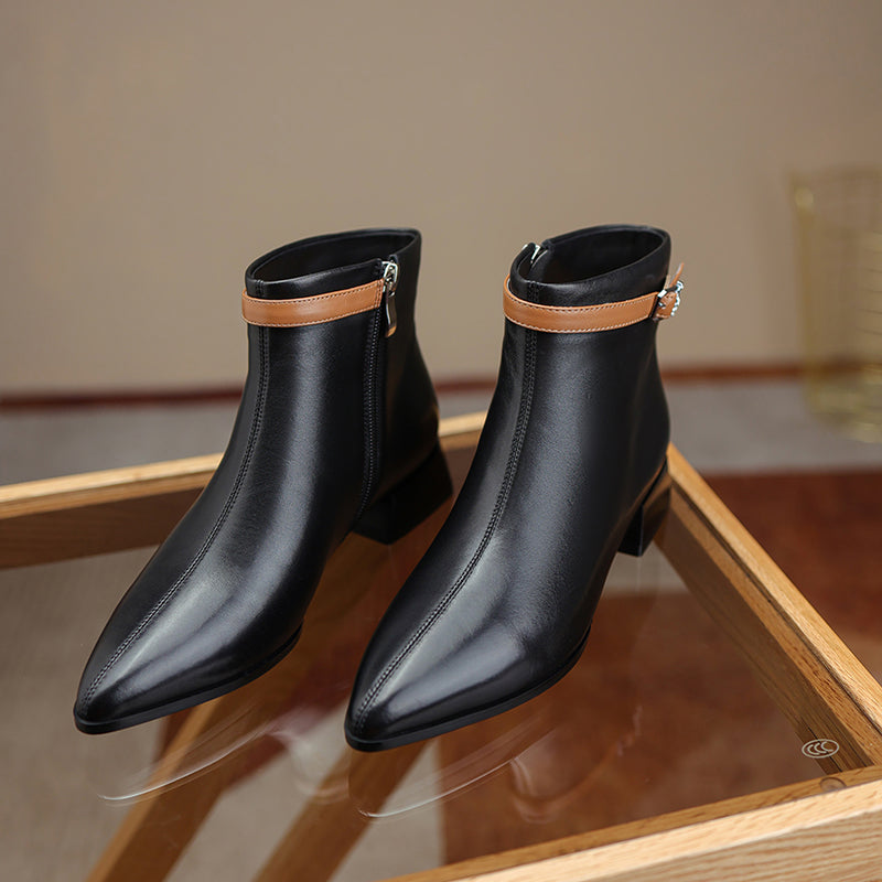 Colette Pointy Toe Genuine Leather Ankle Boots