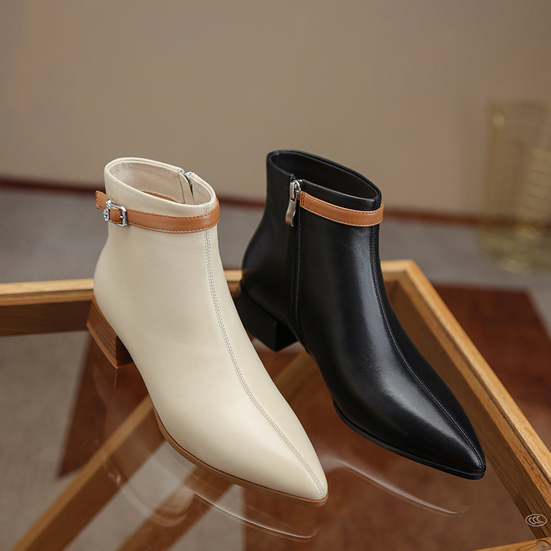 Colette Pointy Toe Genuine Leather Ankle Boots