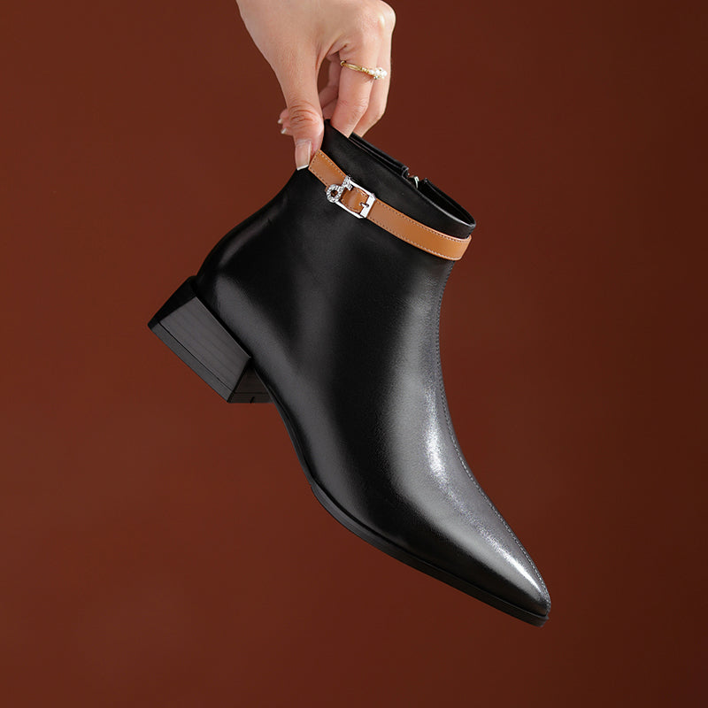 Colette Pointy Toe Genuine Leather Ankle Boots