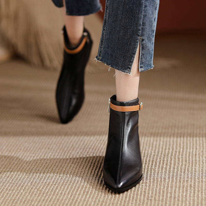 Colette Pointy Toe Genuine Leather Ankle Boots