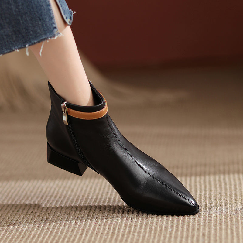 Colette Pointy Toe Genuine Leather Ankle Boots