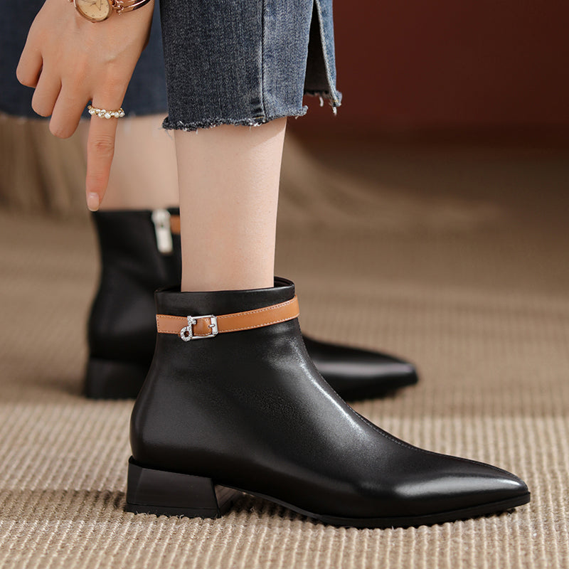 Colette Pointy Toe Genuine Leather Ankle Boots