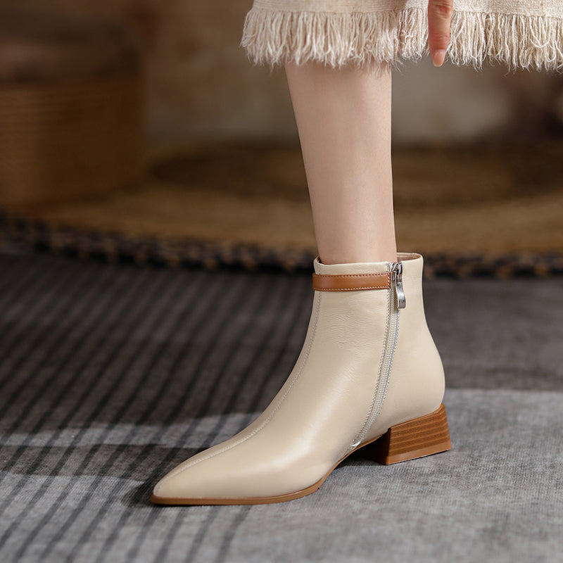 Colette Pointy Toe Genuine Leather Ankle Boots