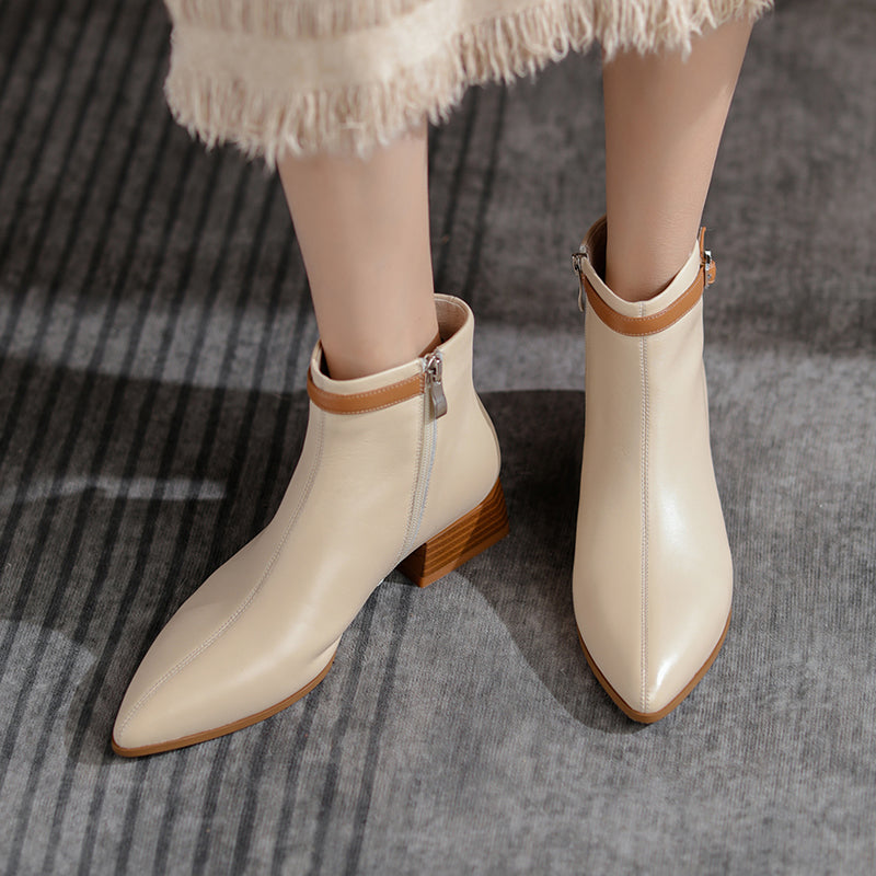 Colette Pointy Toe Genuine Leather Ankle Boots