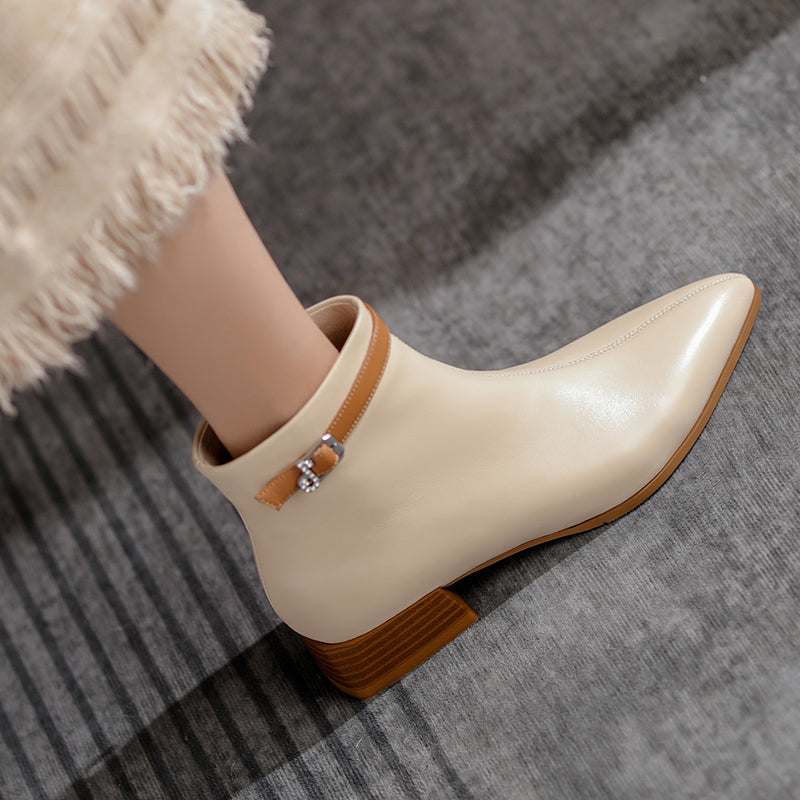 Colette Pointy Toe Genuine Leather Ankle Boots