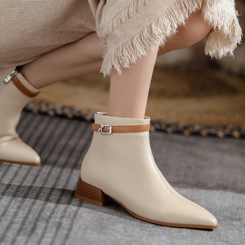 Colette Pointy Toe Genuine Leather Ankle Boots