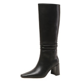 Emery Square Toe Heeled Slouchy Genuine Leather Knee High Boots