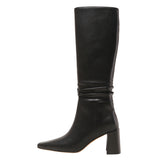 Emery Square Toe Heeled Slouchy Genuine Leather Knee High Boots