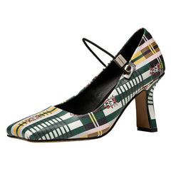 Hadassa Print Genuine Leather Mid Heel Handmade Mary Janes