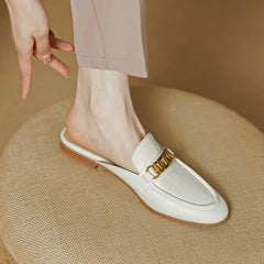 Eleni White Loafer Mules Womens