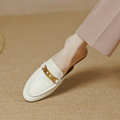 Eleni White Loafer Mules Womens