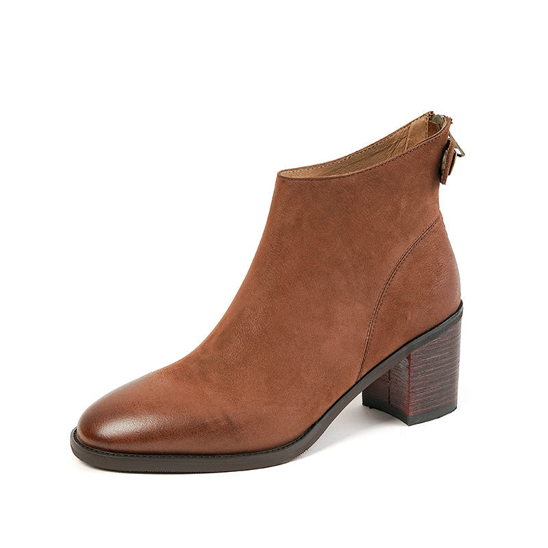 Faryn Cognac Booties Low Heel