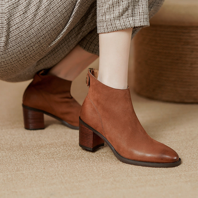 Faryn Cognac Booties Low Heel