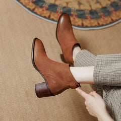 Faryn Cognac Booties Low Heel