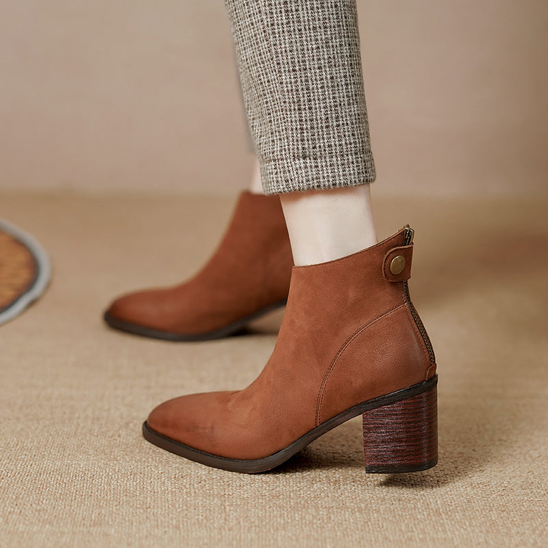 Faryn Cognac Booties Low Heel