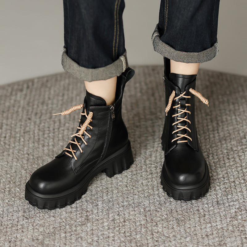 Haley Black Lace up Platform Boots