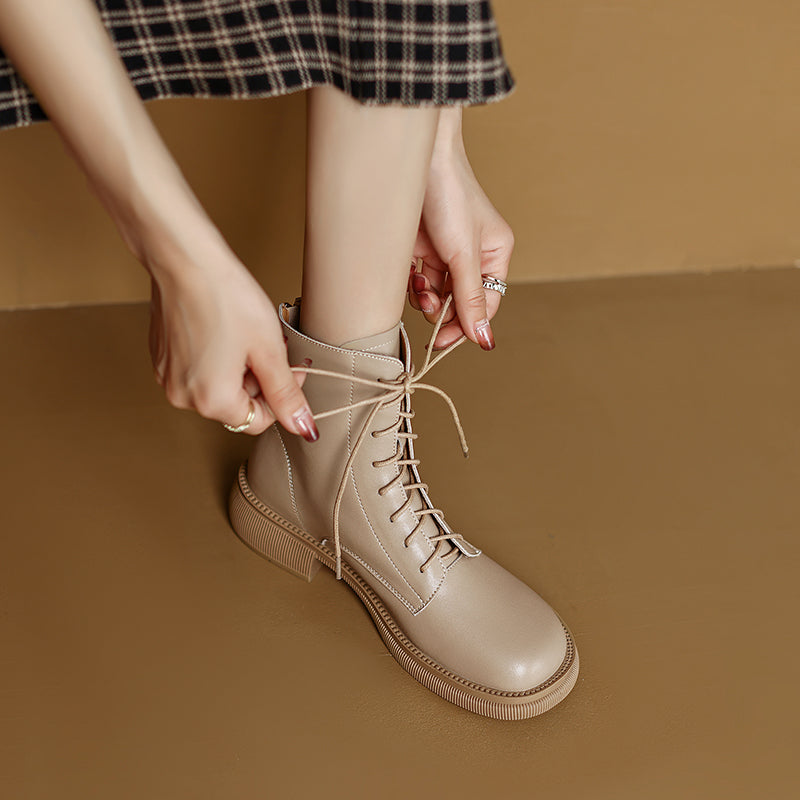 Fara Leather Nude Ankle Boots