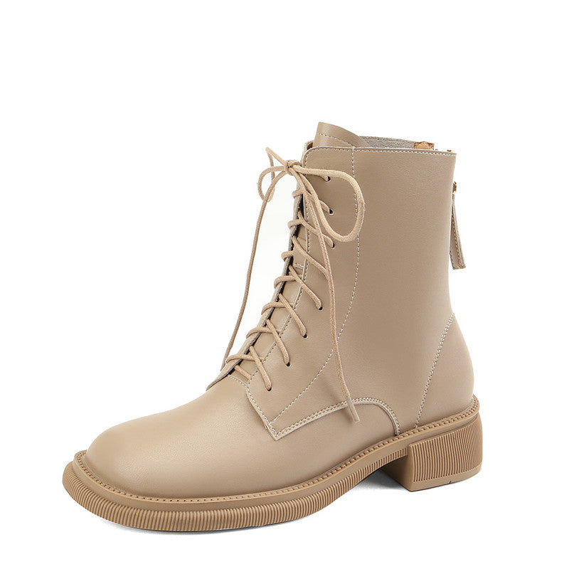 Fara Leather Nude Ankle Boots