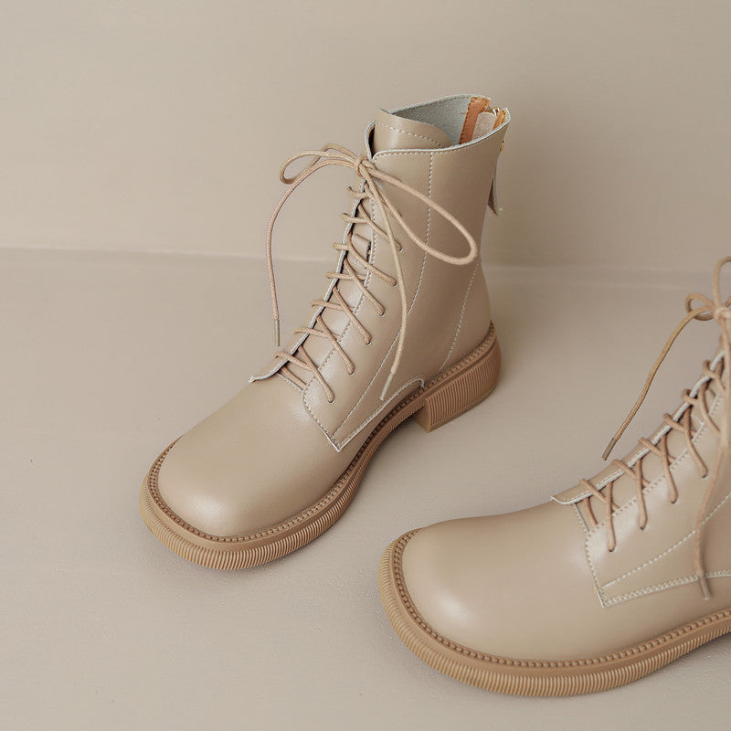 Fara Leather Nude Ankle Boots