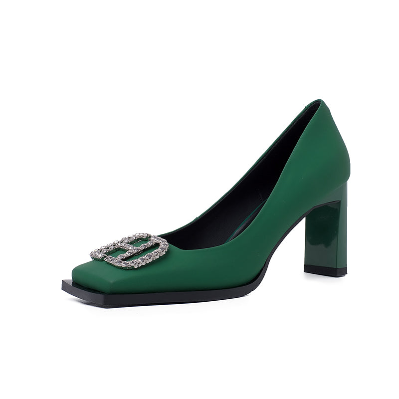 Giada Green Square Toe Heels