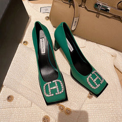 Giada Green Square Toe Heels