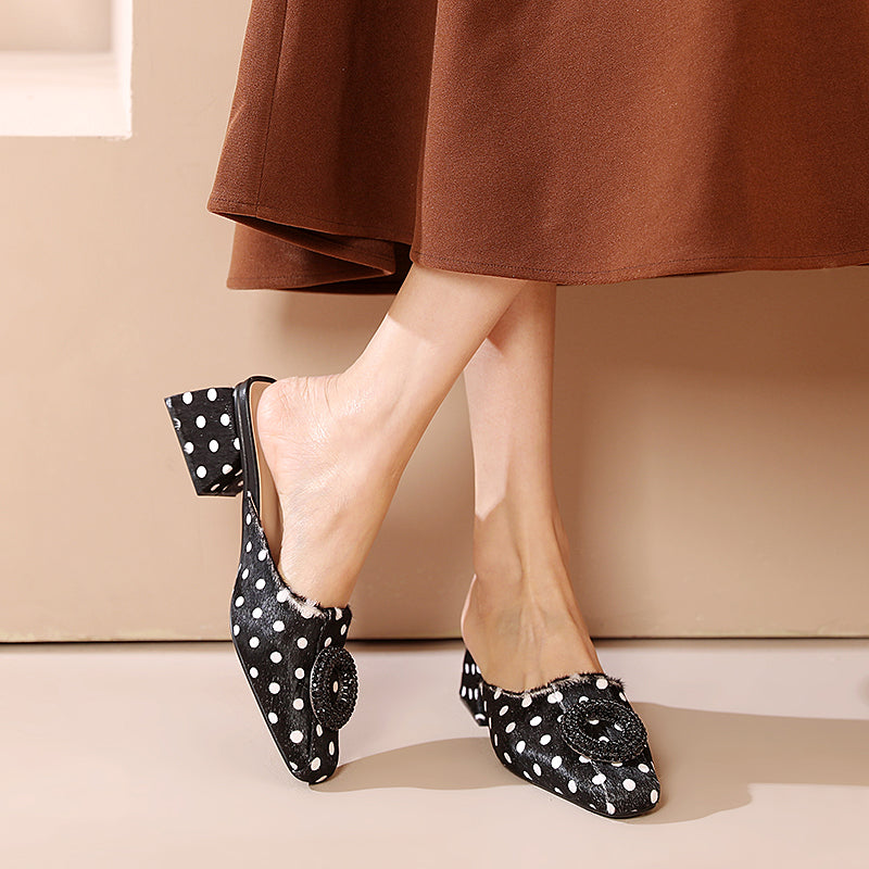 Diane Leopard Print Handmade Low Chunky Heel Mules