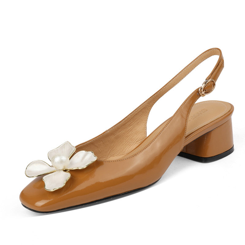 Ellie Low Heel Slingback Pumps with Floral Decor â zierashop