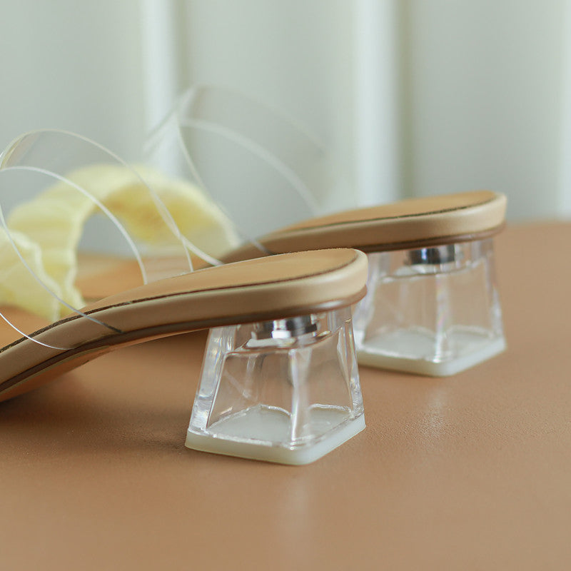 Darby Silk PVC Peep Toe Slides Clear Heels