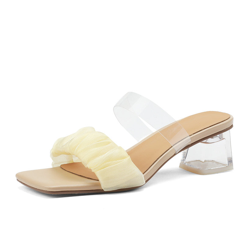 Darby Silk PVC Peep Toe Slides Clear Heels