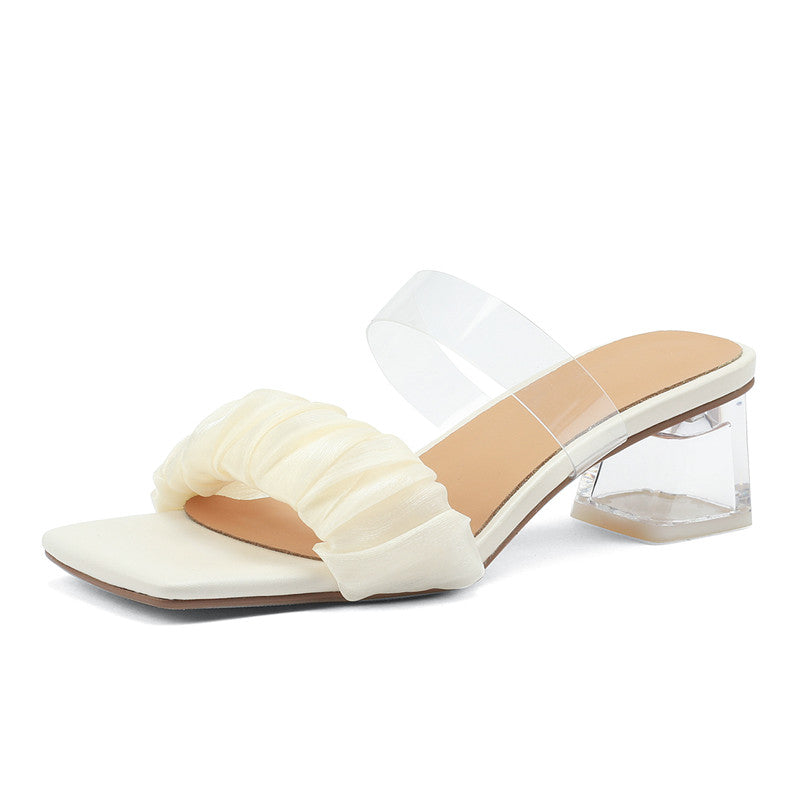 Darby Silk PVC Peep Toe Slides Clear Heels