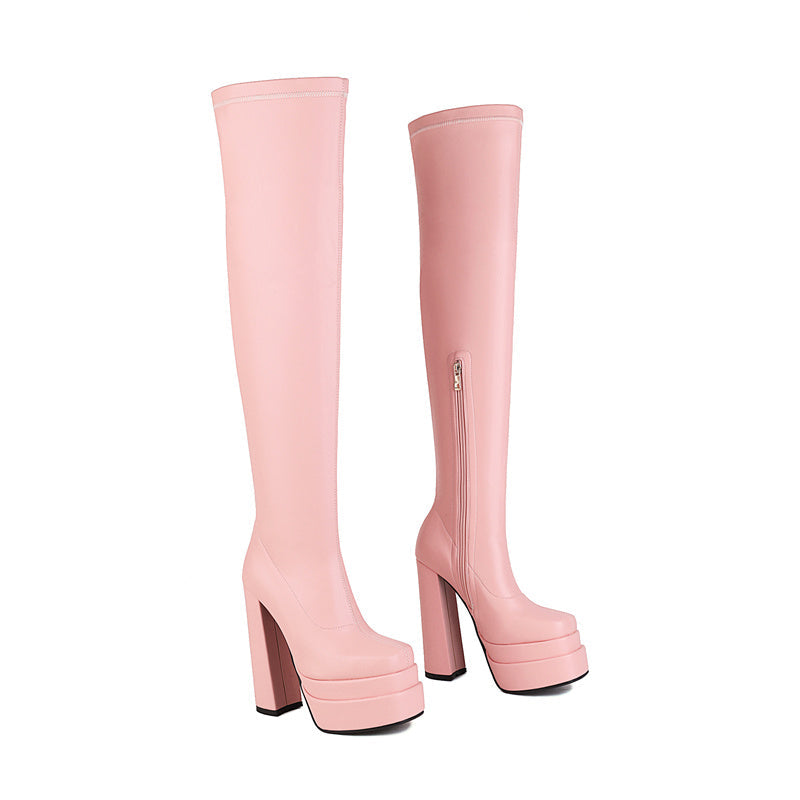 Gittel Peep Toe Pink Thigh High Boots